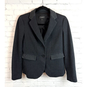 TALBOTS Petite gray cotton blend houndstooth elbow patches knit blazer jacket SP